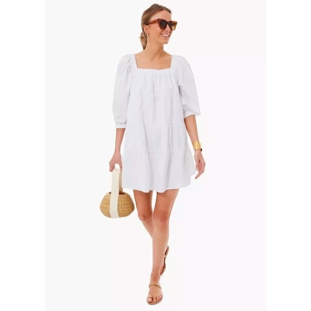Tuckernuck Pomander Place Halile Dress XS White Tiered Mini Coastal Preppy